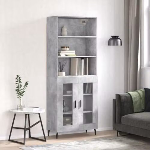 vidaXL Modern Highboard in Grey with Glass Doors and Internal Shelves, W/D/H: 69.5 x 34.0 x 180.0 cm – 2