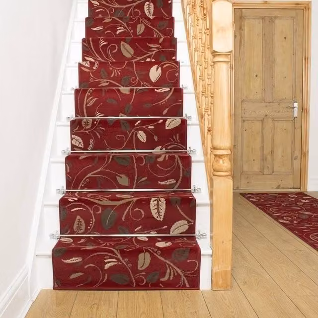 runrug Scroll Stair Runner Carpet in Red, W: 60 cm, L: 690 cm