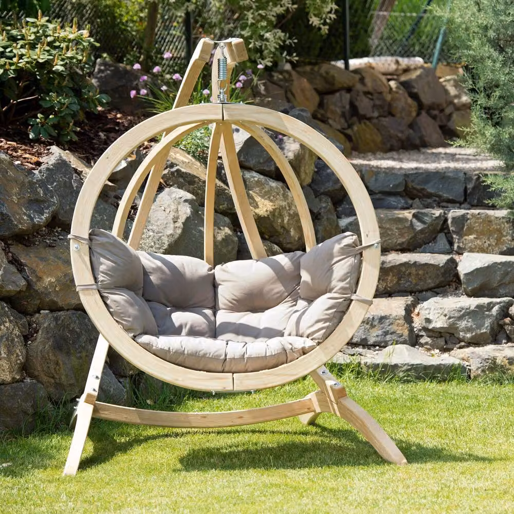 Amazonas Globo Single Hanging Egg Chair Set with Wooden Stand in Grey – 2