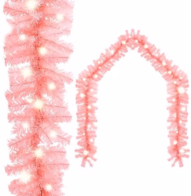 Berkfield Home Christmas Garland with LED Lights, Pink, 10 m – 1