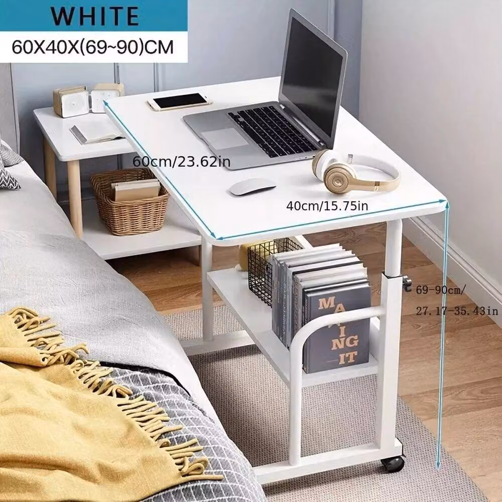 NESTLUNE White Overbed Table and Height Adjustable Laptop Tray Stand with Castors – 4