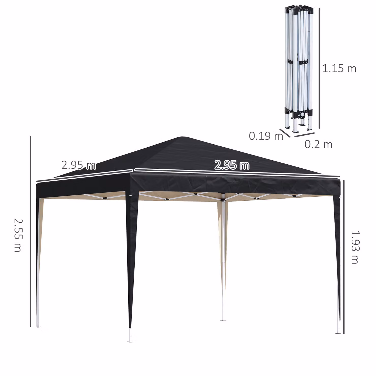 Outsunny Pop Up Gazebo, Waterproof and UV Protected Heavy Duty Marquee with Carrying Bag, Black, W: 300 cm, D: 300 cm, H: 255 cm – 3