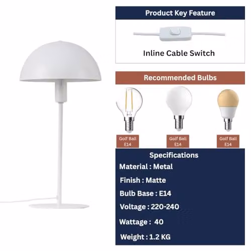 Nordlux Ellen White Metal Table Lamp with E14 Socket – 3