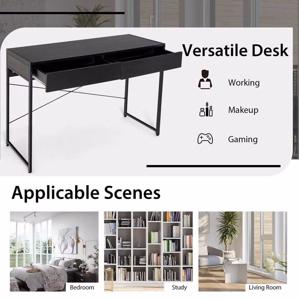 SPETLEK Modern Wooden Computer Desk with 2 Drawers in Black – 6
