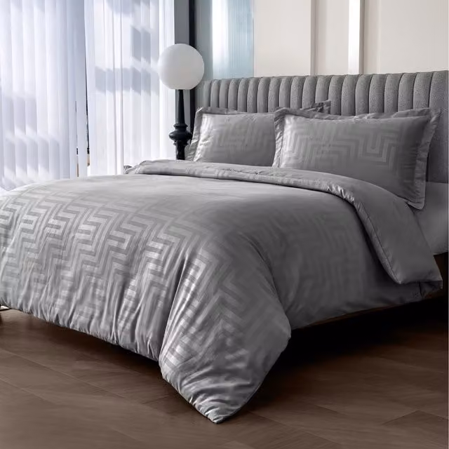 Velosso Grey Microfibre Geometric Patterned Duvet Cover Set, W/D/H: 200 x 220 cm and 140 x 200 cm