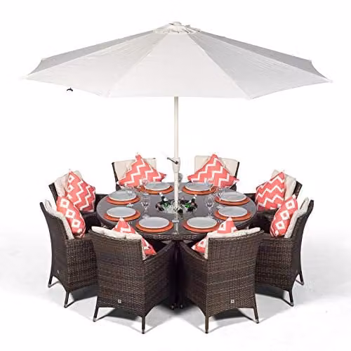 Thats Furniture Giardino Savannah 8 Seater Rattan Garden Dining Set with Ice Bucket Drinks Cooler in Brown, Diameter: 155 cm – 1