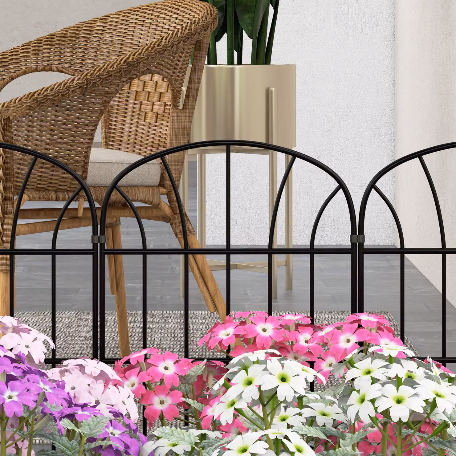 Outsunny Set of 8 Black Powder-Coated Metal Decorative Outdoor Palisade Picket Fence Panels – 6