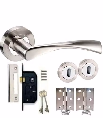 Golden Grace Astrid Door Handle Lock Set in Silver