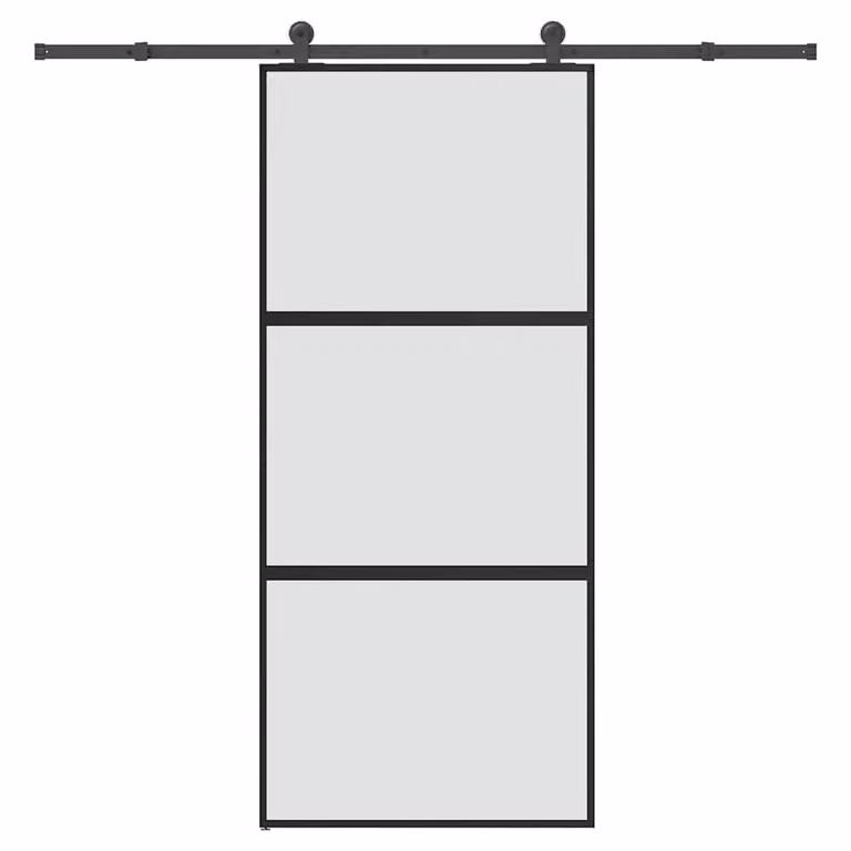 Berkfield Home Sliding Door with Hardware Set in Black, Tempered Glass and Aluminium, W: 90 cm, H: 205 cm