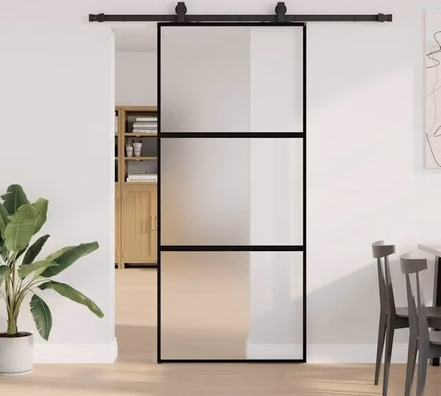 Berkfield Home Modern Black Sliding Glass Door with Hardware Set, W: 90 cm, H: 205 cm
