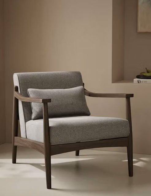 Gallery Direct Sherwood Mid-Century Accent Chair with Dark Oak Wood Frame and Grey Chenille Fabric