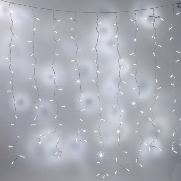 Lights4fun White Connectable Curtain Lights with Timer and Clear Cable, W: 6 m, H: 2 m