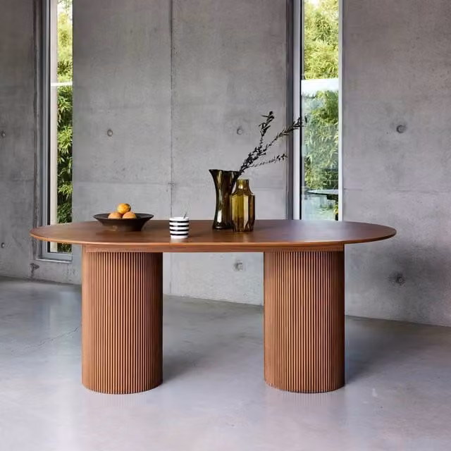 sweeek Oval Dining Table in Brown with Wood Effect Finish, W/D/H: 180 x 90 x 76 cm