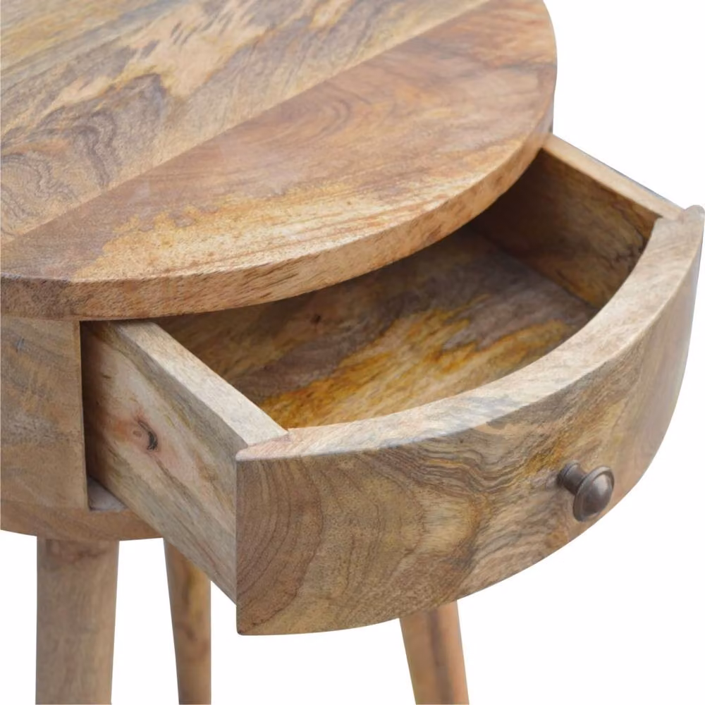 Wyld Haus Gradara Nordic Round Mango Wood Bedside Table in Brown, W/D/H: 40 x 40 x 56 cm – 4