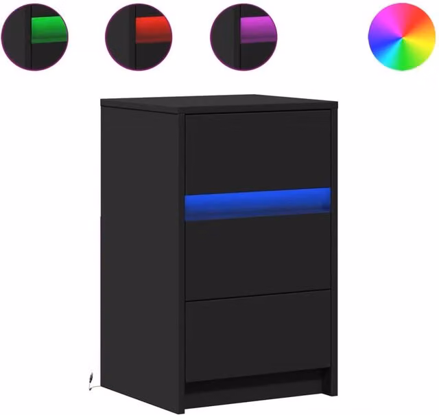 Berkfield Home Modern Black Bedside Cabinet with Integrated LED Lighting and MDF Construction – 1