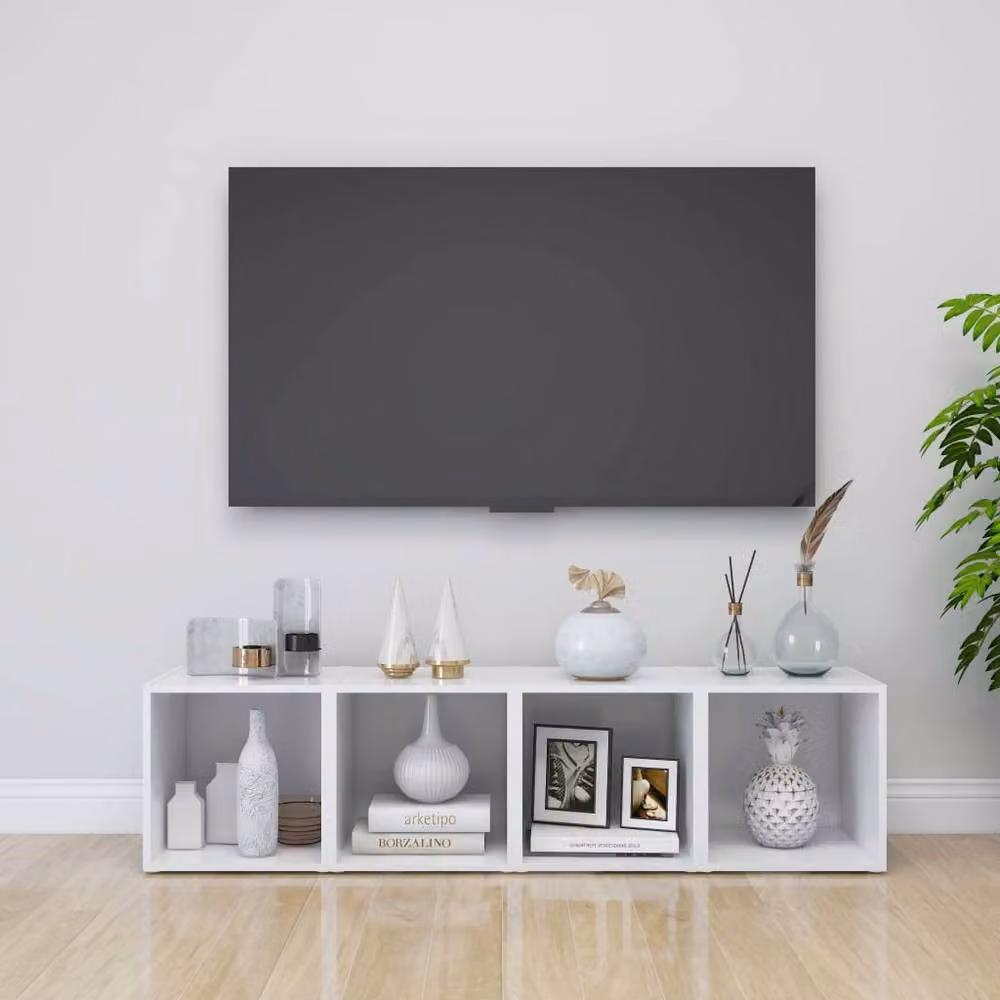 Berkfield Home White Minimalist TV Cabinet in Matt Engineered Wood W/D/H: 37 x 35 x 37 cm – 2