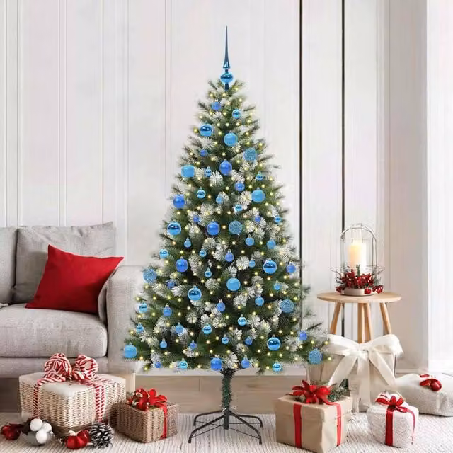 Berkfield Home Artificial Hinged Christmas Tree with Flocked Snow, Green, Height: 180 cm