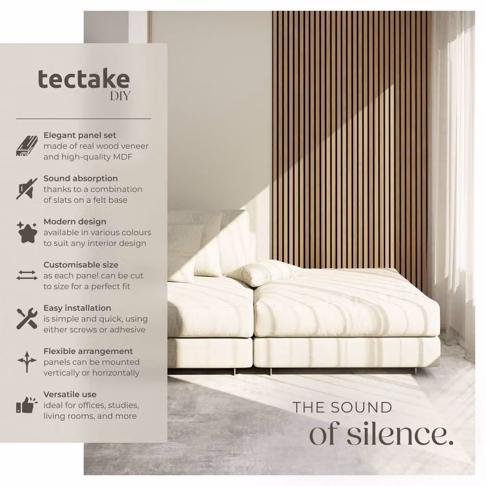 tectake Acoustic Wood Wall Panels in Light Oak Brown – 2