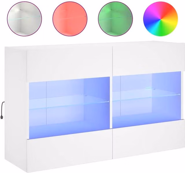 Berkfield Home Modern White Wall Mounted TV Cabinet with Integrated LED Lights and Internal Shelves, W/D/H: 98.5 x 30 x 60.5 cm – 1
