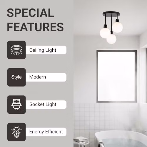 Cosylyte Modern Broome 3 Light Milk Glass Globe Ceiling Light, IP44 Bathroom Fixture, W/D/H: 34 x 34 x 44 cm – 5