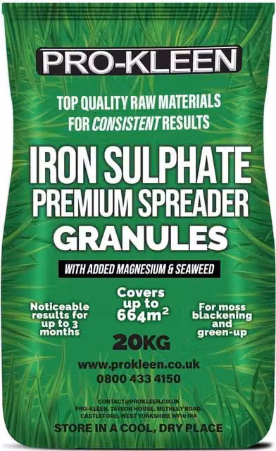 ProKleen Iron Sulphate Spreader Granules for Lawn, 20kg