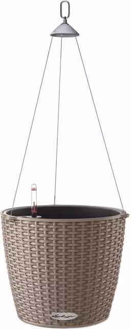Lechuza Nido Cottage Round Self-Watering Hanging Basket Planter, Sand Brown, Diameter: 27 cm