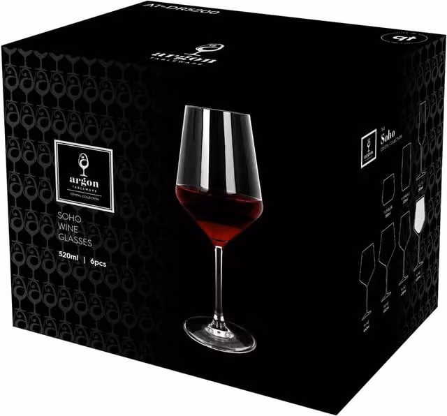 Argon Tableware Soho Lead-Free Crystal Wine Glasses, 520ml, Pack of 24, Transparent