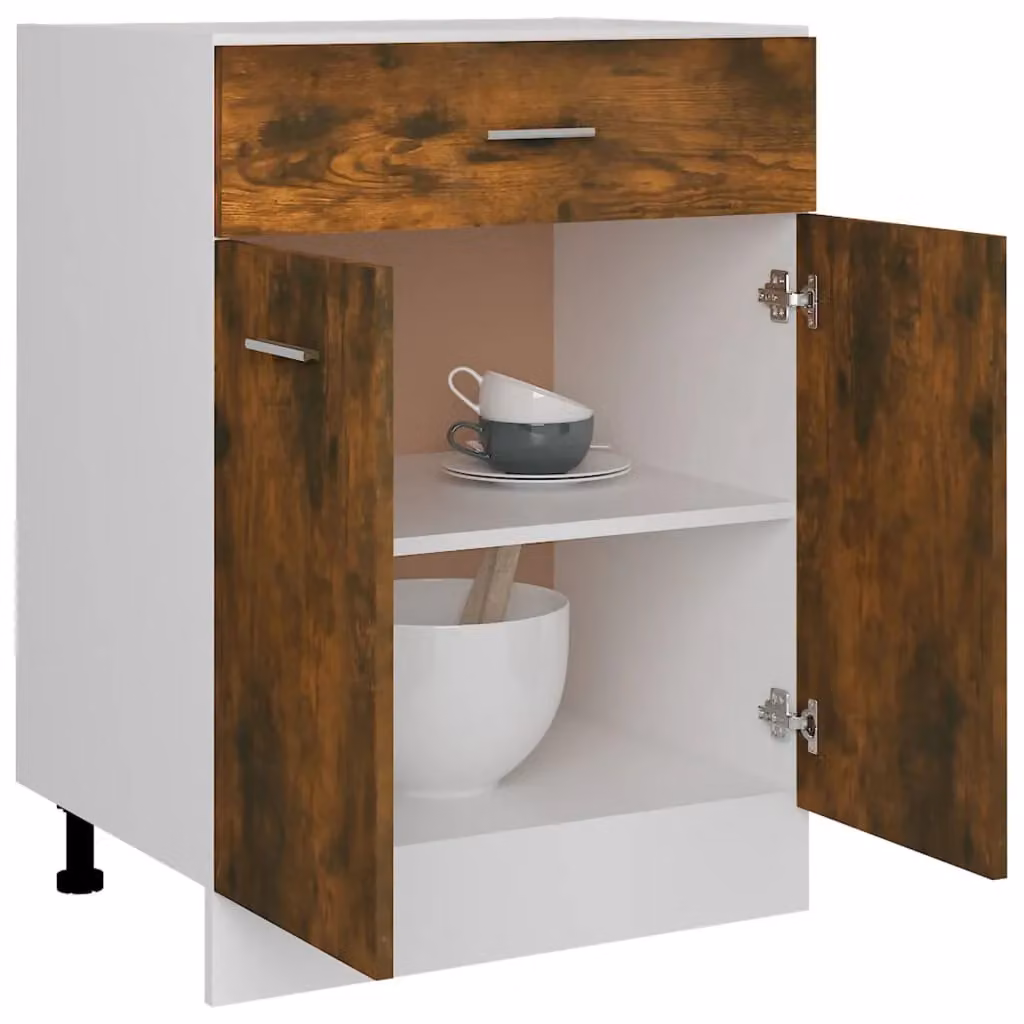 Berkfield Home Smoked Oak Drawer Bottom Cabinet in Brown, W/D/H: 60 x 46 x 81.5 cm – 3