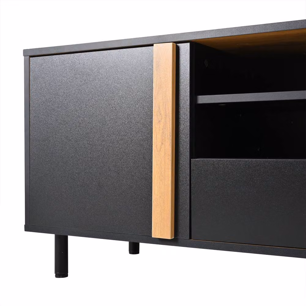 Merax Oak Effect TV Stand in Light Oak with Drawer and 3 Doors for TVs up to 75 inch – 3