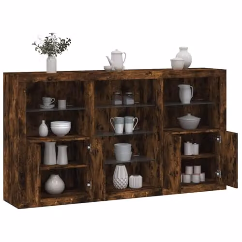 vidaXL Modern Sideboard with Integrated LED Lights in Smoked Oak, W: 181.5 cm, D: 37 cm, H: 100 cm – 4