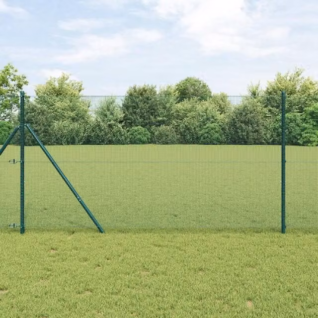 Berkfield Home Green Steel Welded Wire Fence with 13 Posts, 1 x 50 m