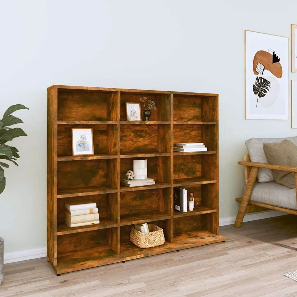 Berkfield Home Sturdy CD Cabinet in Smoked Oak Brown, W/D/H: 102 x 23 x 89.5 cm – 2