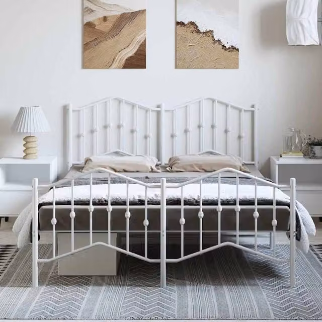 Berkfield Home Metal Bed Frame with Headboard and Footboard in White, W/D/H: 135 x 190 x 98 cm