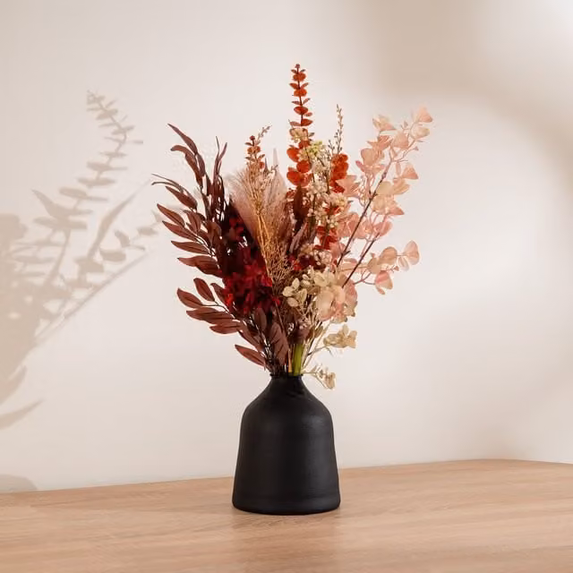 Scottish Everlastings Ltd Red and Brown Mixed Floral Bouquet in a Black Vase, Height: 60 cm, Vase Diameter: 18.5 cm