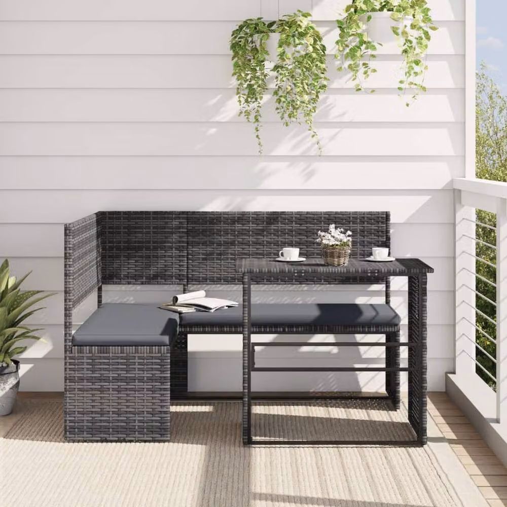Berkfield Home L-Shaped Grey Poly Rattan Garden Sofa Set with Coffee Table and Upholstered Cushions – 2