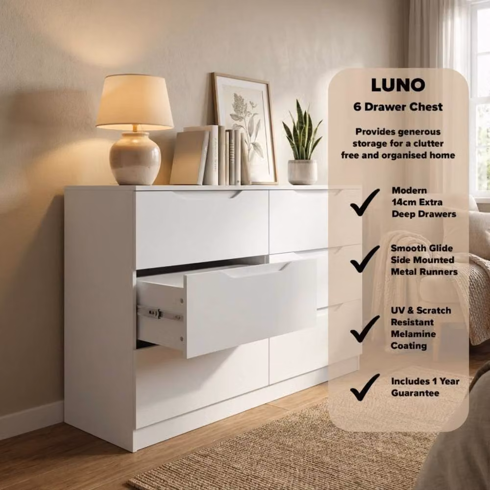 KORVIXA Matt White 6 Drawer Chest of Drawers with Recessed Handles W: 100 cm, D: 100 cm, H: 100 cm – 3