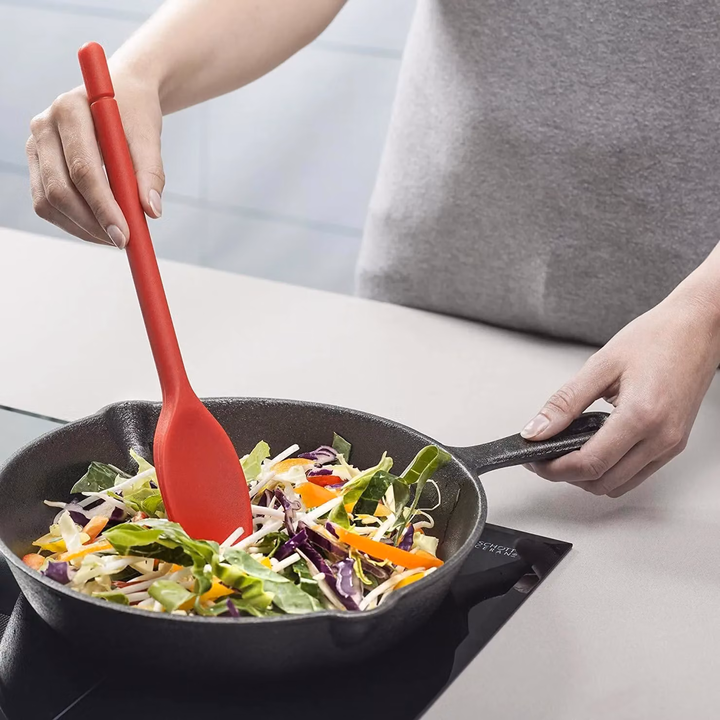 Zeal Red Silicone and Stainless Steel Oval Cook's Spoon, 30 cm – 5