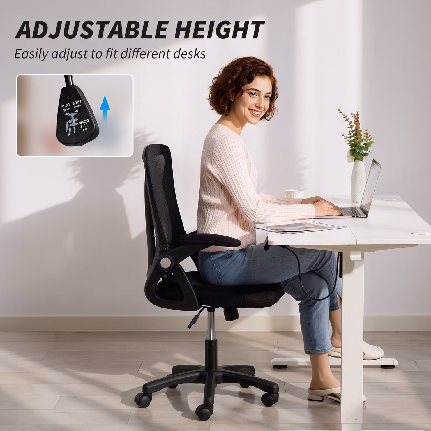 HOMCOM Modern Black Fabric Task Chair with Armrests and Castors – 5