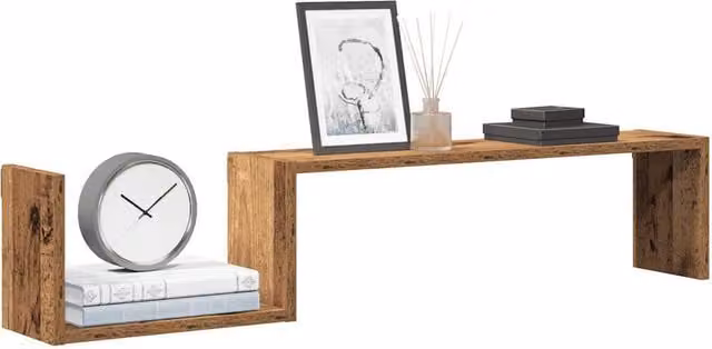 Berkfield Home Set of 2 Rustic Brown Wall Shelves in Old Wood, W: 100 cm, D: 20 cm, H: 15 cm – 1