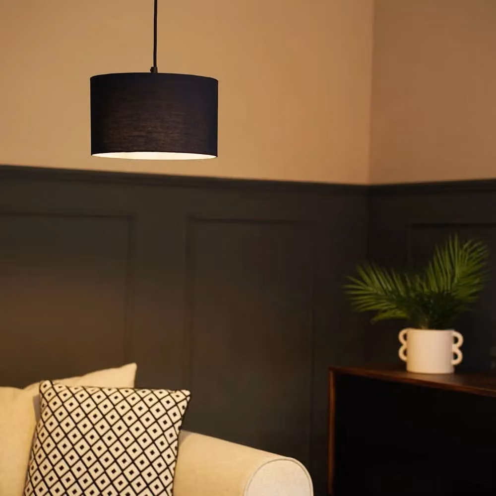 ValueLights Reni Pair of Charcoal Grey Fabric Drum Ceiling Lamp Shades, Width: 25 cm, Height: 15 cm – 3