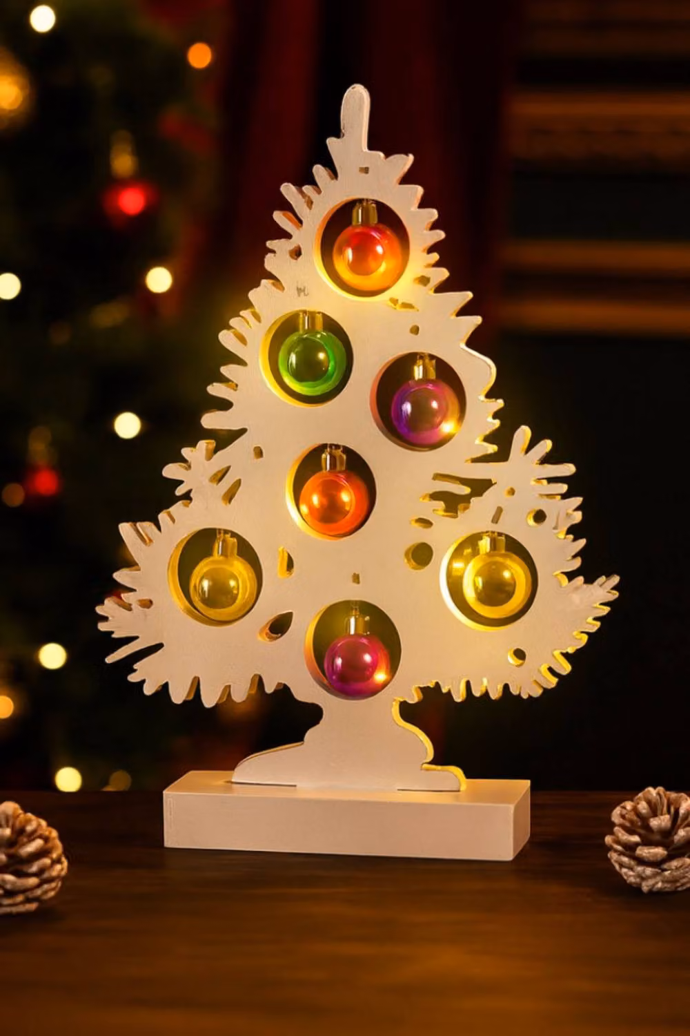 Marco Paul White LED Wooden Tabletop Christmas Tree with Baubles – 2