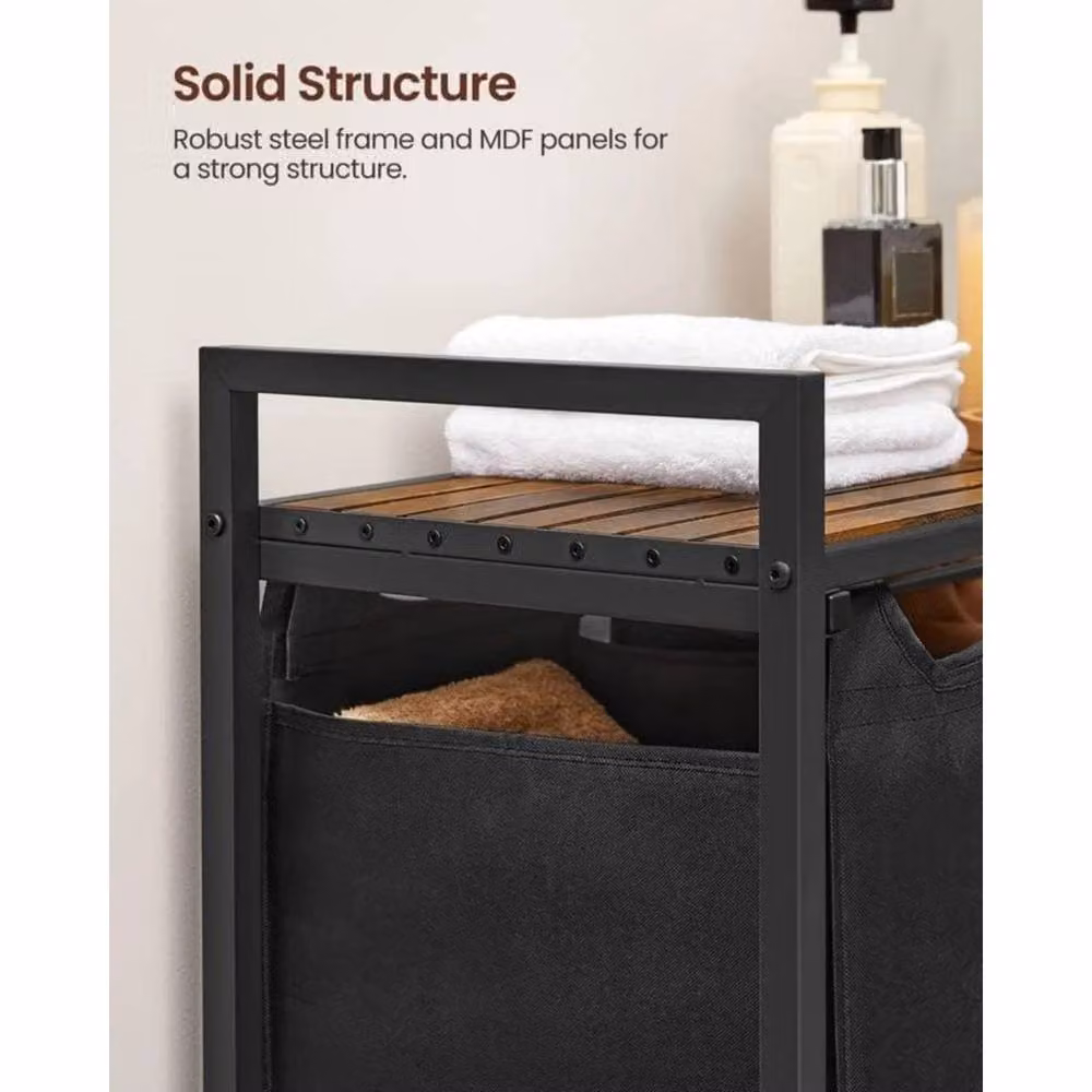 FORGEVIO Pull-Out Removable Laundry Hamper Sorter with 3 Fabric Bags in Black – 3