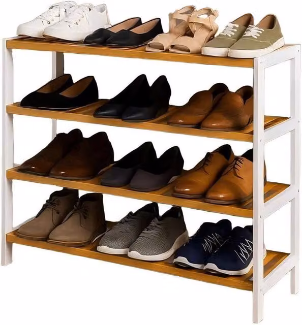 Ventryn 4 Tier Freestanding Stackable Shoe Rack in White – 1