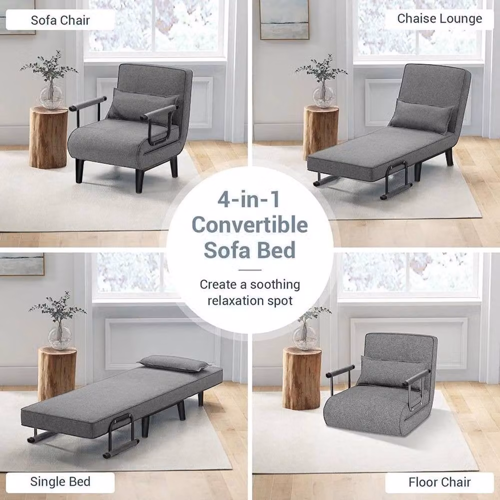 KORVIXA Grey Upholstered Fabric Folding Sofa Bed Sleeper W/D/H: 100 x 100 x 100 cm – 3