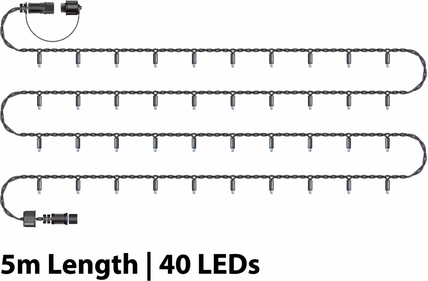 Xmas Haus Connectable LED String Lights with 40 Cool White LEDs, Black Rubber, IP65, 5m – 2