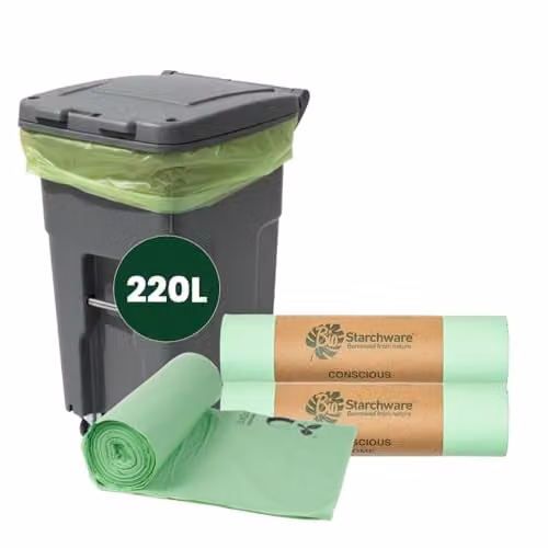 ECONX Green Compostable Wheelie Bin Liners, 220L, 10 Pack
