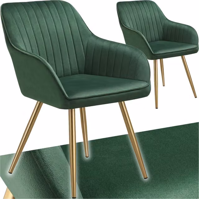 Tectake Marilyn Dining Chair Set of 2 in Green Velvet with Gold Metal Legs