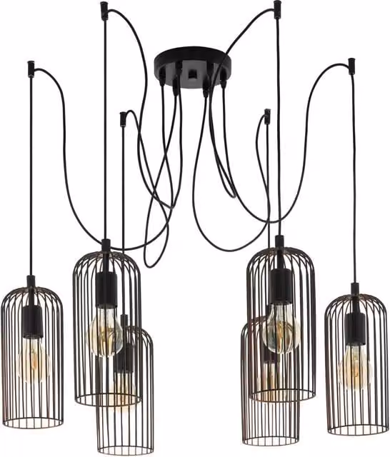 Loops Adjustable Industrial Spider Pendant Light in Black and Copper with 6 x E27 Bulb Sockets