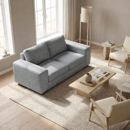 Abakus Direct Boston 3 Seater Fabric Upholstered Sofa in Grey with Solid Wood Frame – 3