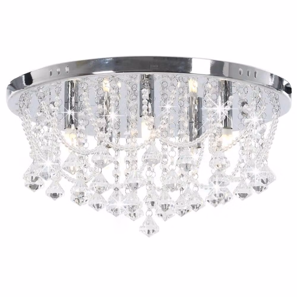 Berkfield Home Beautiful Round Silver Ceiling Lamp with Transparent Crystal Beads, 4 x G9 Bulbs – 2